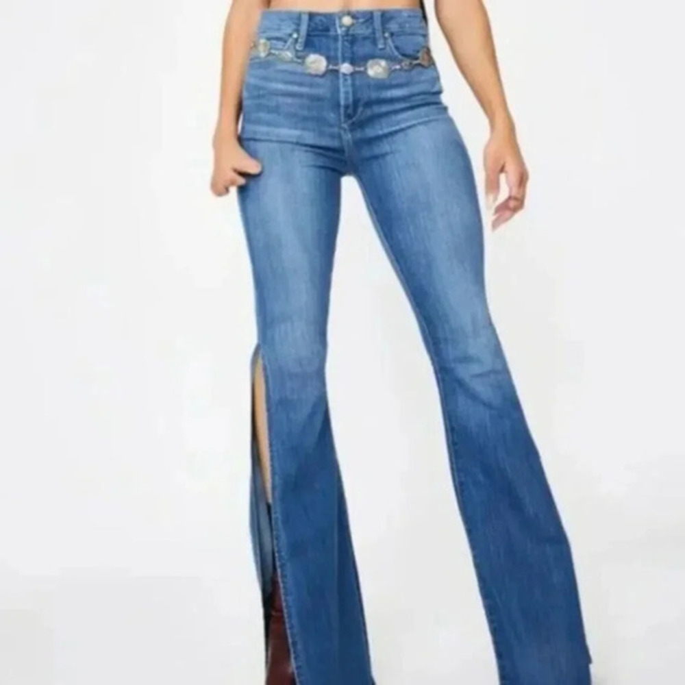 Articles‎ of Society Split Flare Jeans Womens 7 (28"W)Blue Hi-Rise Bell Bottoms